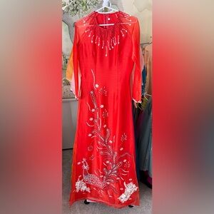 Ao dai to anh kim set/bộ, Vietnamese traditional Long dress truyen thong m 2 new